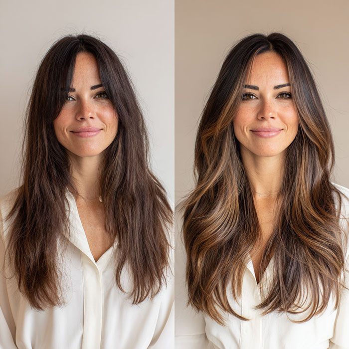 Hair Color & Highlights Before and After Client Image By Salon Vo Denver