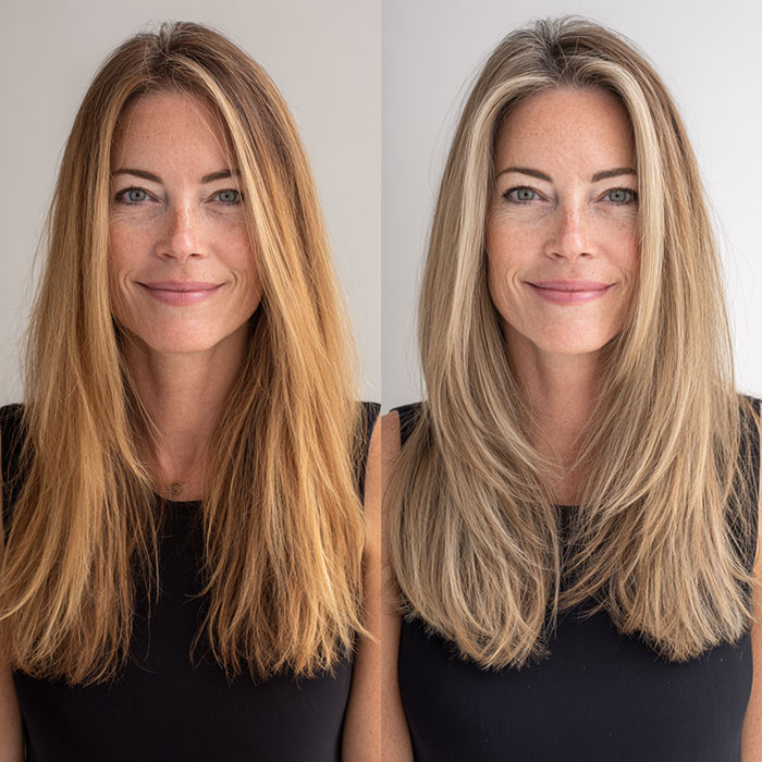 Hair Color & Highlights Before and After Client Image By Salon Vo Denver